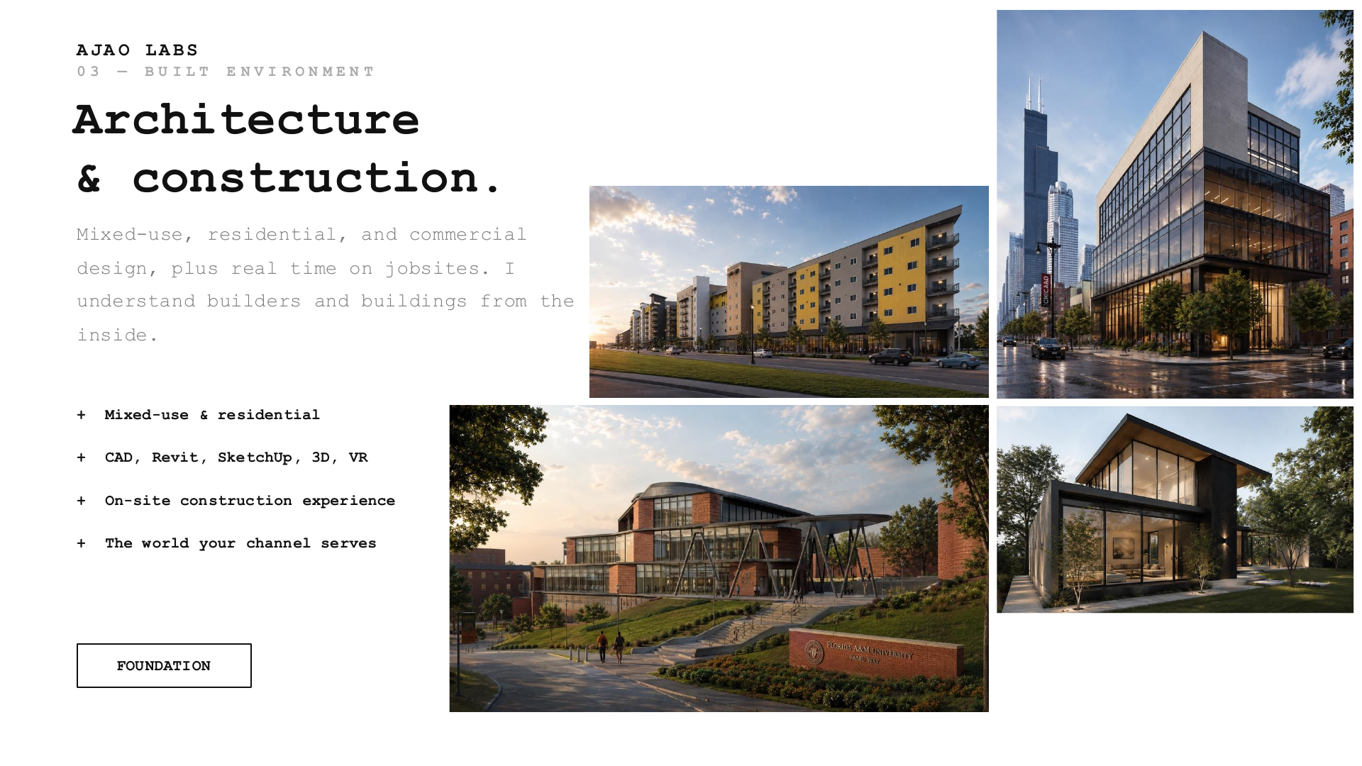 Architecture and construction portfolio work