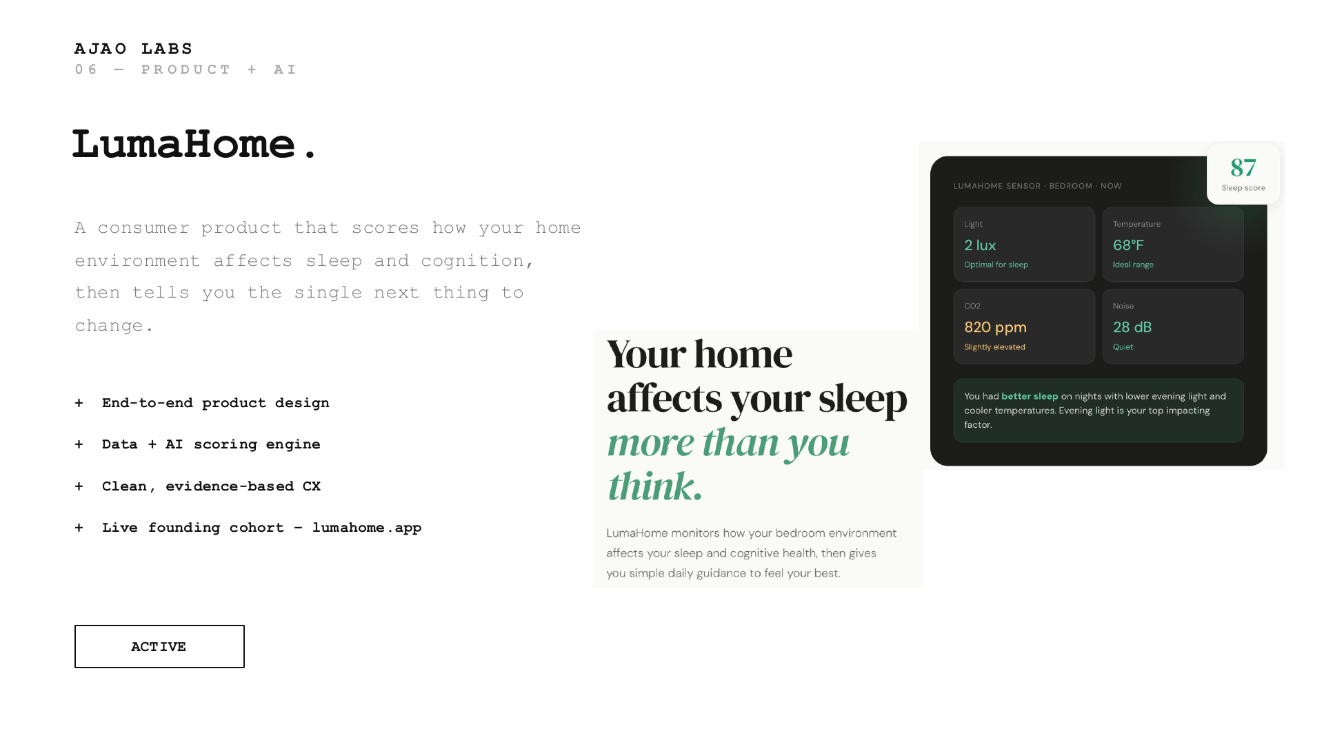 LumaHome product and AI work