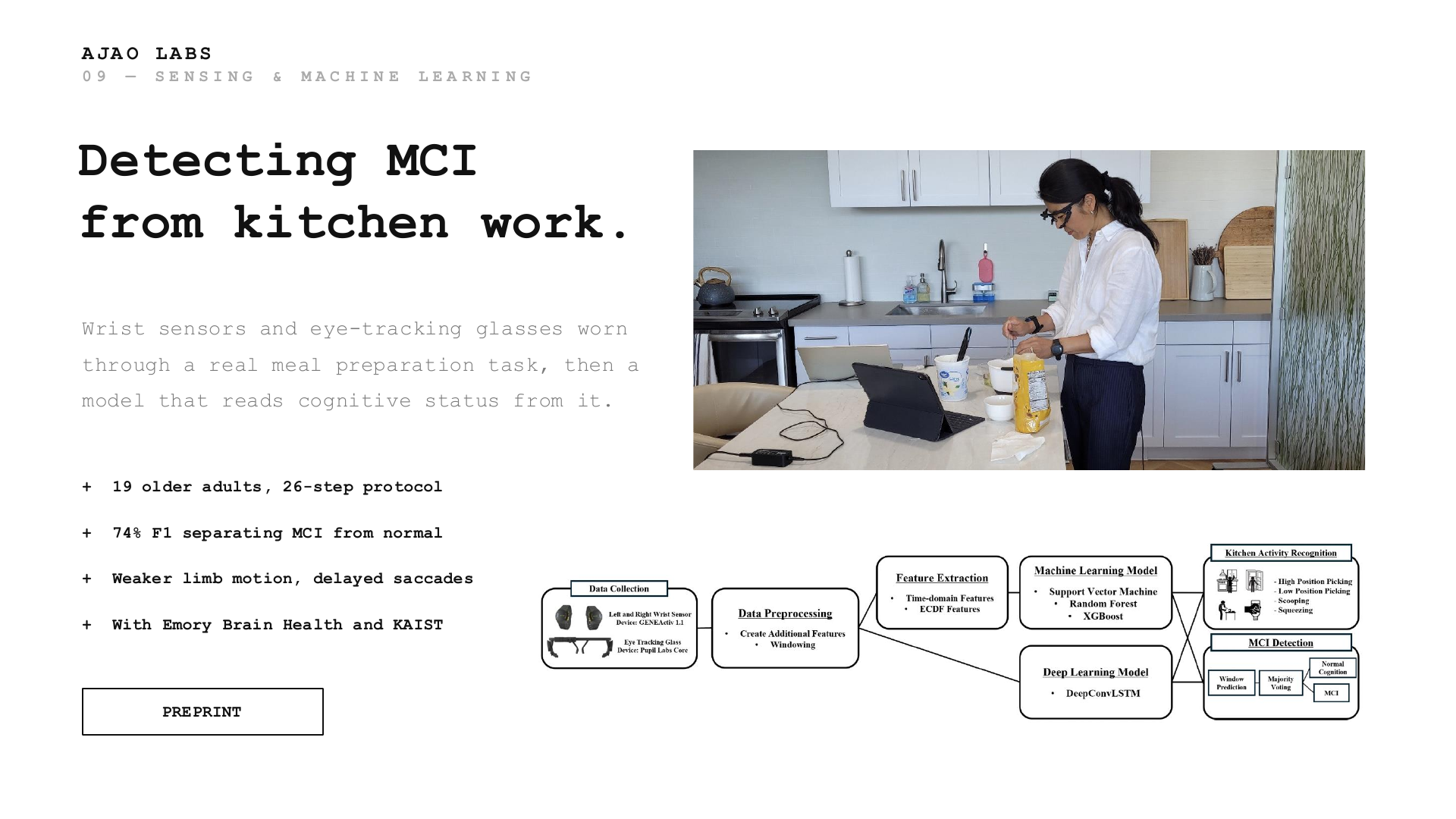 Sensing and machine learning research in kitchen work